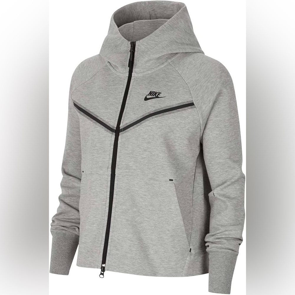 Nike Women's Light Gray Hooded Zip Sweatshirt with Black Accents
